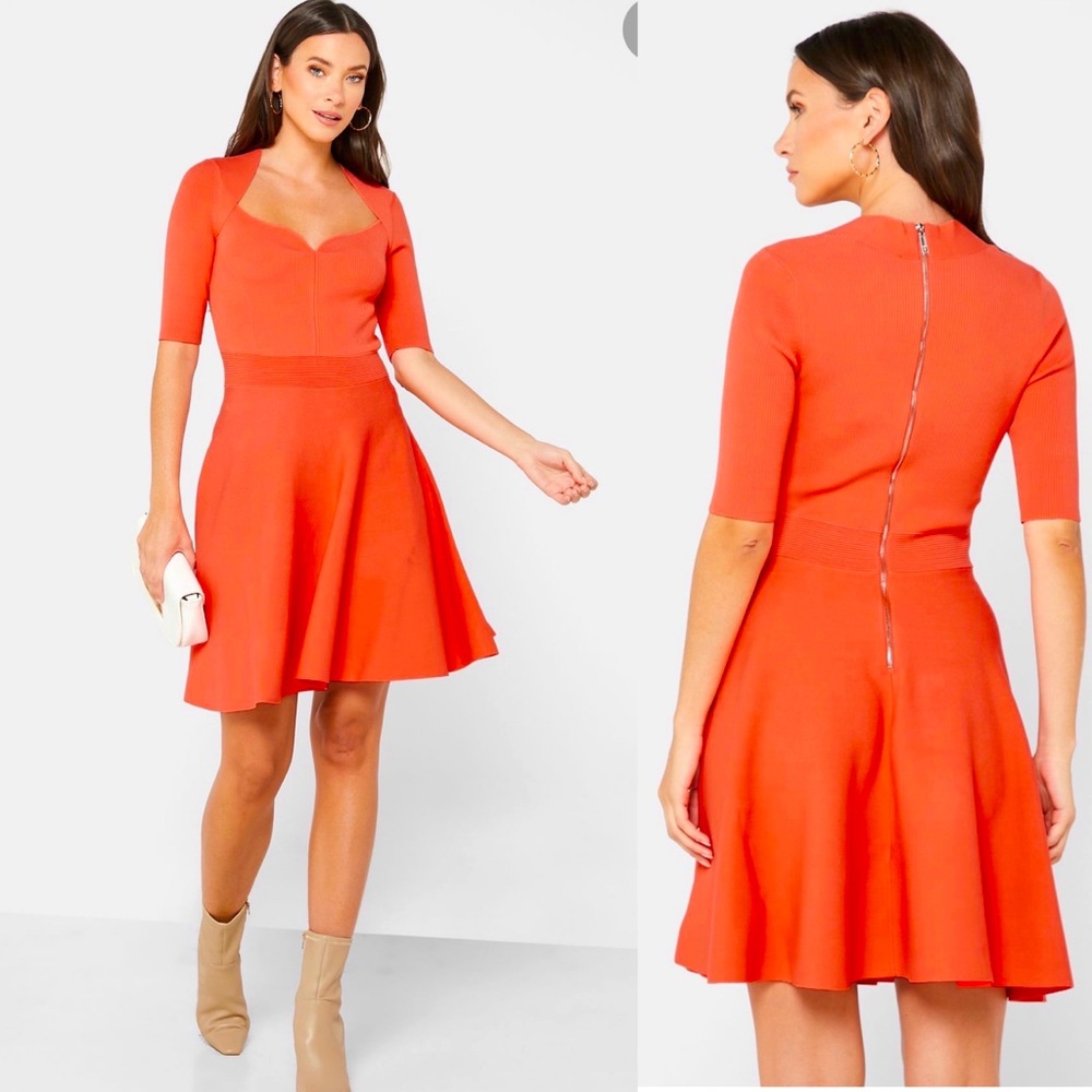 NWT! Ted Baker Sweetheart Neck Orange Skater Dress Size 4